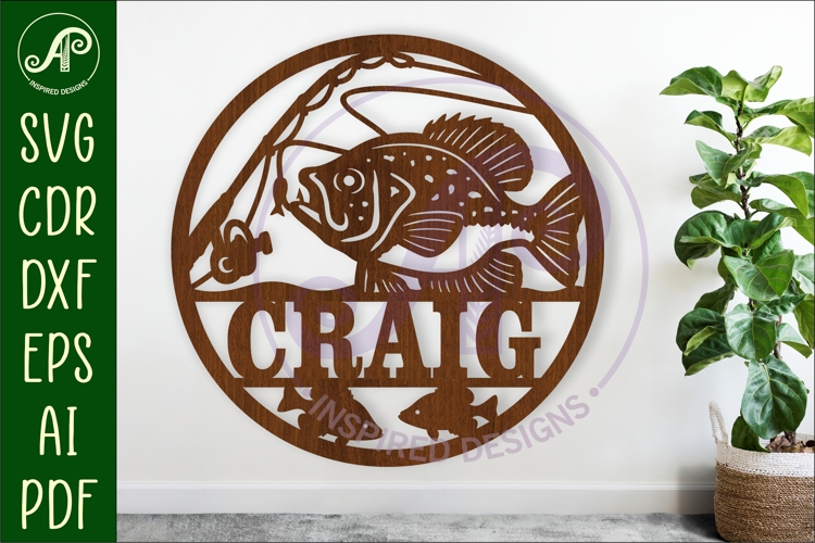 Black crappie fishing name sign svg laser cut template
