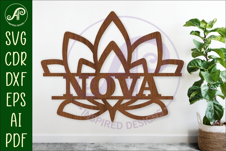 Lotus flower Name sign svg laser cut template