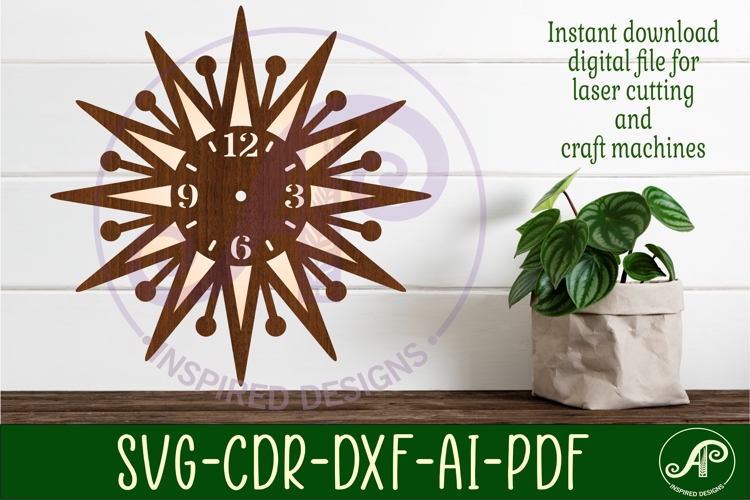 Mid century modern clock wall clock laser cut design 5