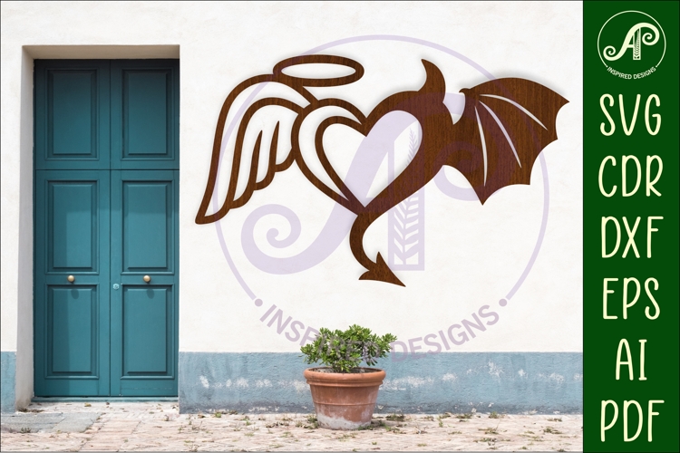 Angel and Devil Heart wall sign svg laser cut