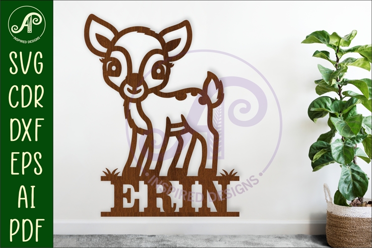 Cute Woodland Deer name sign svg laser cut file