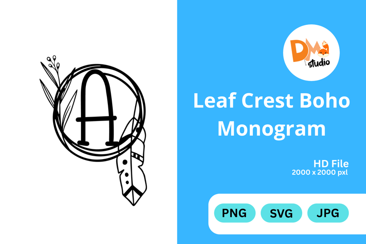 Leaf Crest Boho Monogram - Hand Drawn Botanical Letters