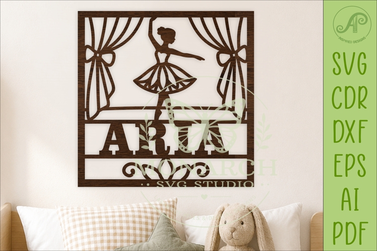 Ballerina square named wall sign or card topper svg
