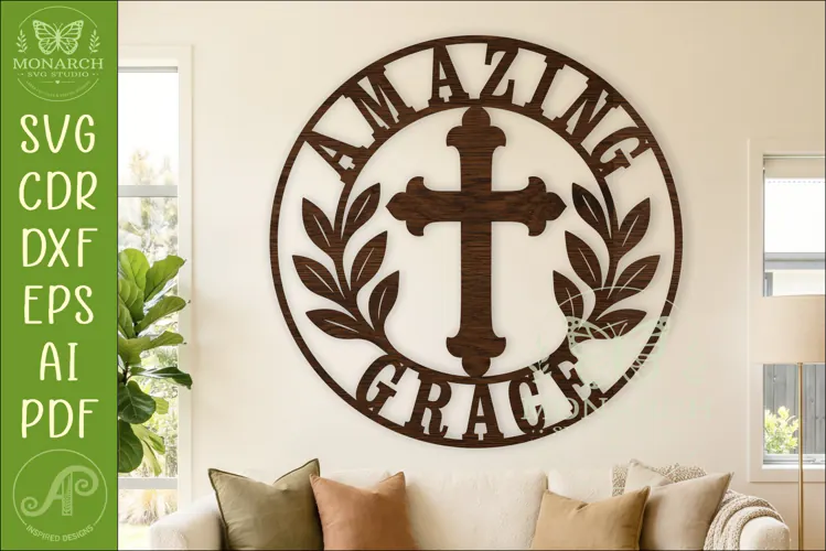 Amazing Grace SVG, Christian Wall Sign, Cross Laser Cut File
