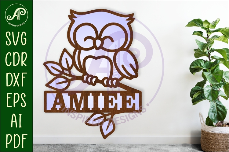 Cute owl personalized name sign laser cut