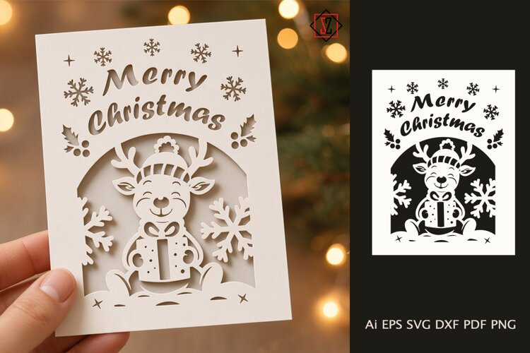 Christmas card with a cut-out design /SVG file example image 1