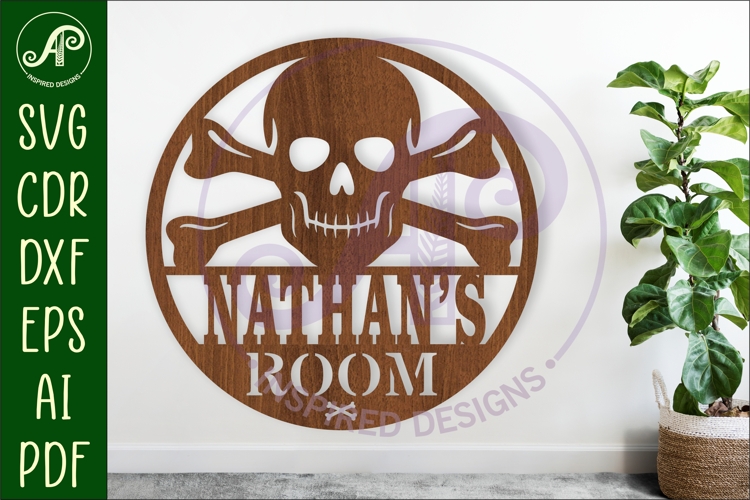 Skull and crossbones name wall art sign