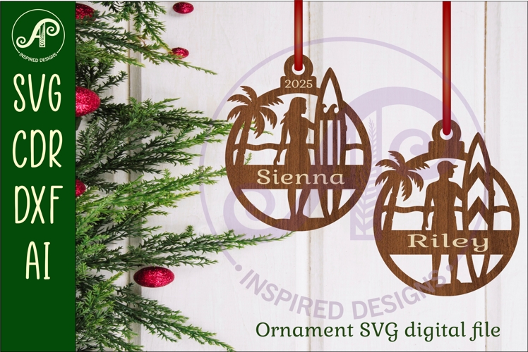 Surfer Christmas Ornament SVG