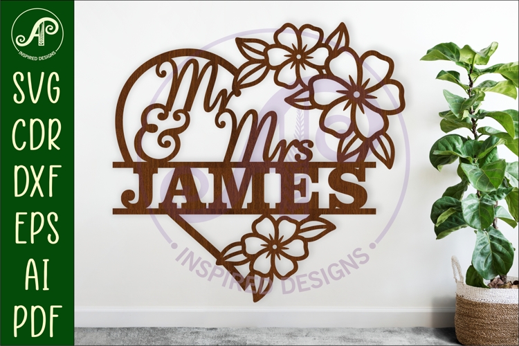 Mr and Mrs wedding floral heart name sign