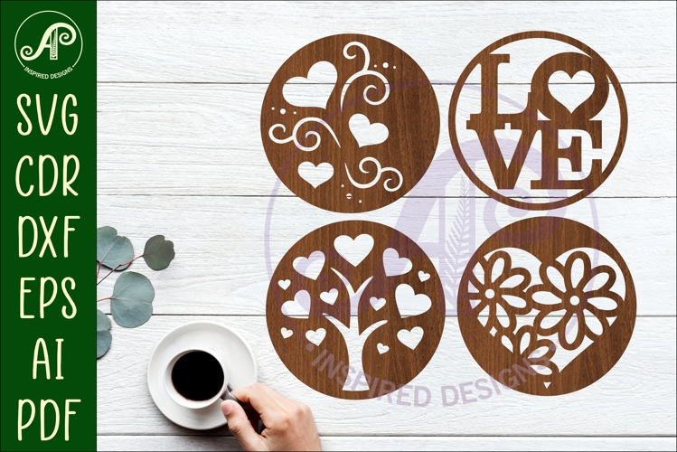 Heart Coasters, laser cut out Love heart designs d1