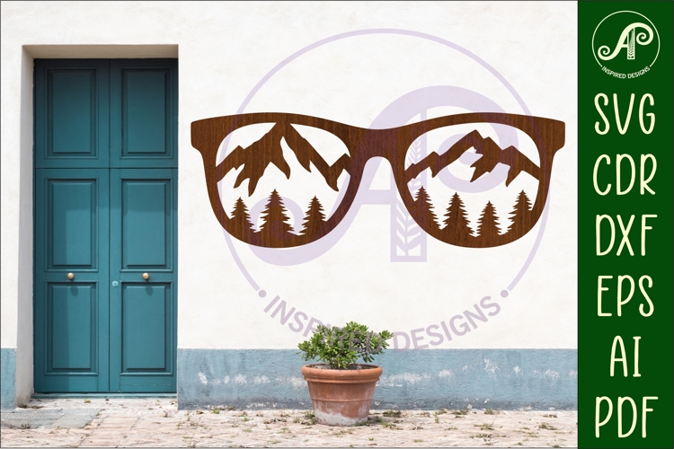 Sunglasses mountains scene laser cut wall sign