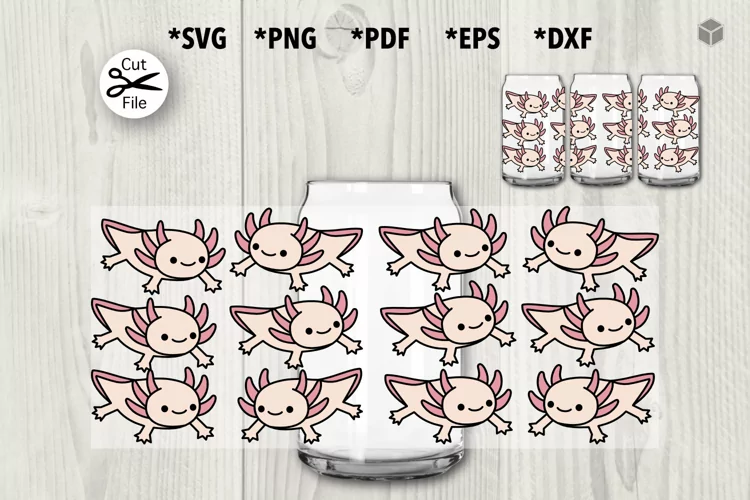 Cute Pink Axolotl Cup Wrap SVG Template for Glass
