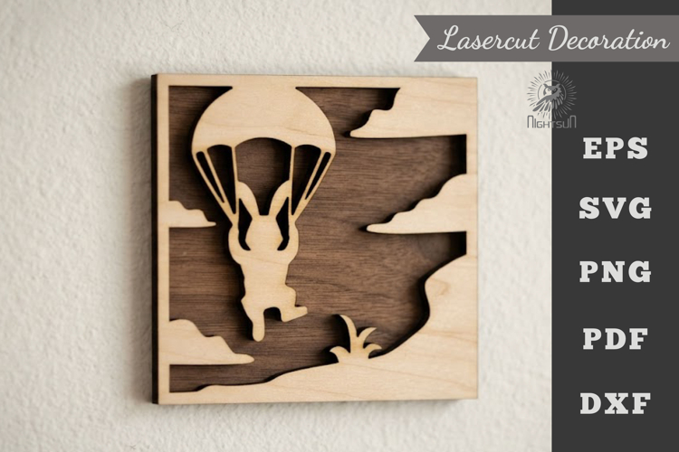 A Bunny Parachutes Lasercut Wall Decor