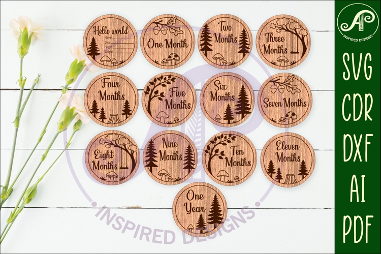 Forest woodland themed Baby monthly milestone discs SVG