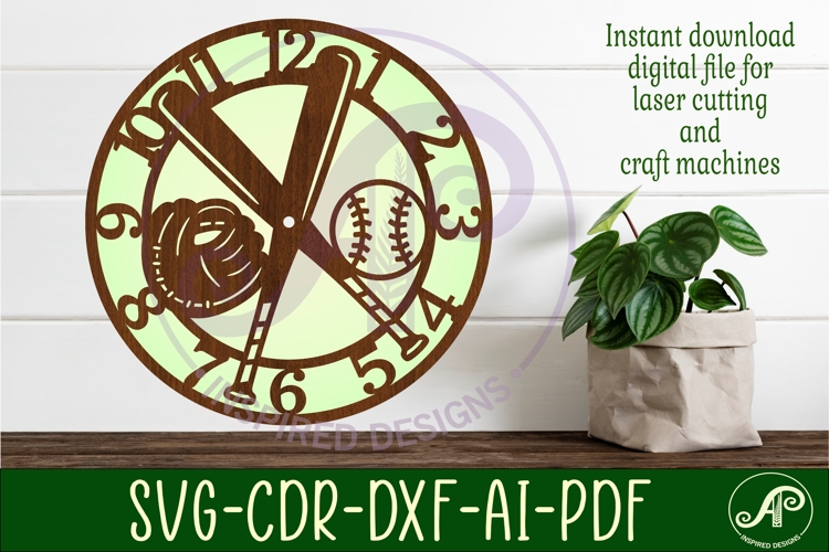 Baseball clock wall clock laser cut file