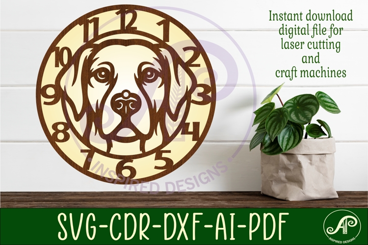 Golden labrador dog clock wall clock laser cut file