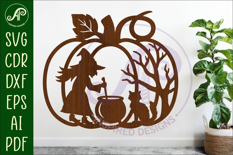 Pumpkin Halloween witch wall sign svg laser cut file