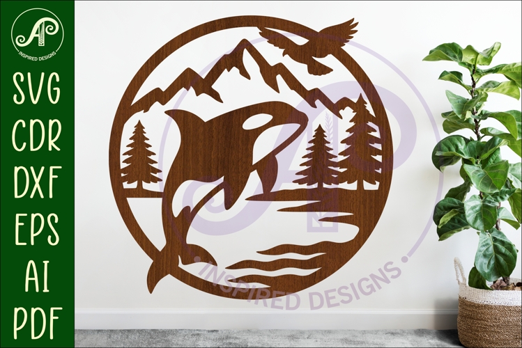 Orca, killer whale coastal scene wall sign svg laser cut 2