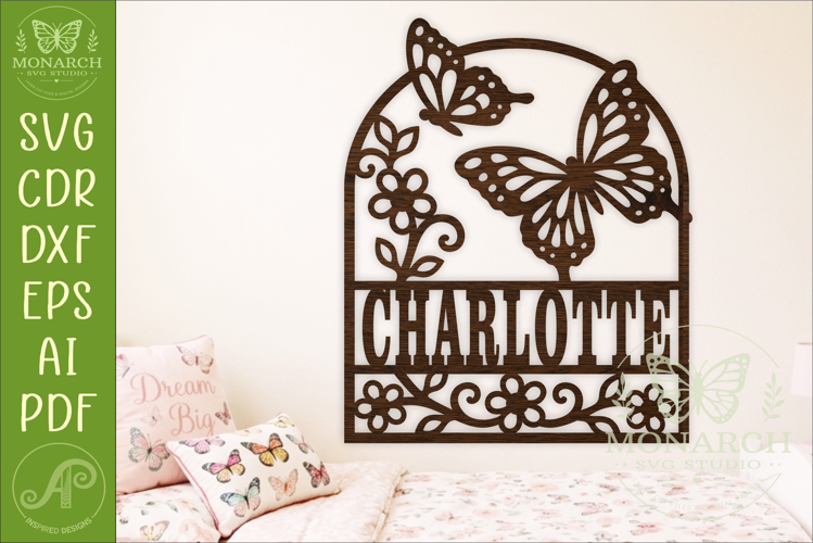 Butterfly Floral Name Sign SVG, Personalised Girls Bedroom