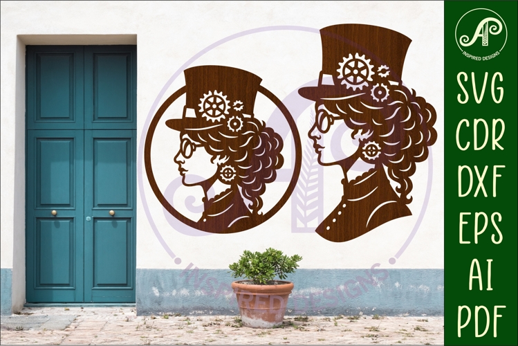 Steampunk Lady profile laser cut wall sign