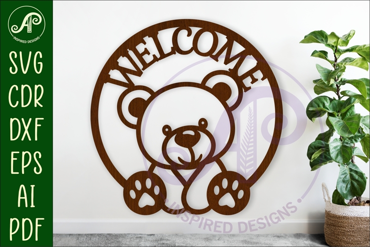 Welcome Teddy bear wall sign svg laser cut file