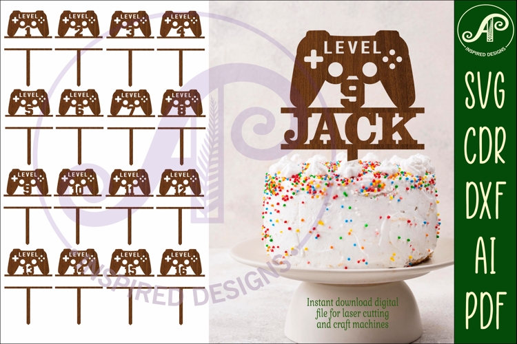 Gamer level up personalized number cake toppers, 16 designs