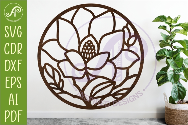 Magnolia Flower Wall Art SVG | Round Floral Laser Cut File