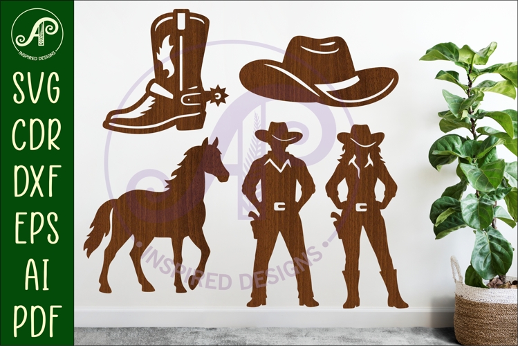 Western, Cowboy Cowgirl silhouettes laser cut outs 4