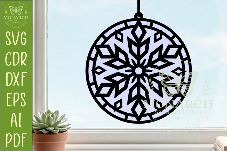 Snowflake Suncatcher SVG | Winter Window Hanger Laser