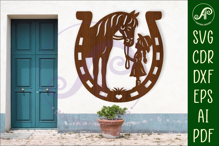 Little cowgirl and horse wall sign svg laser cut