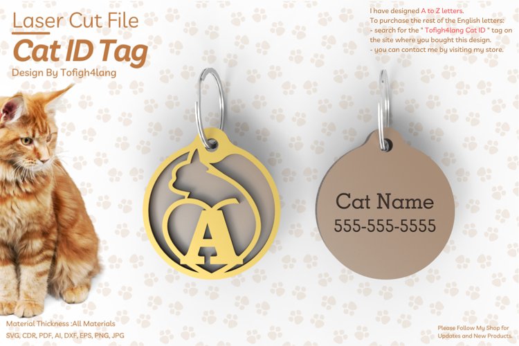 A | Cat ID Tag | Cat ID Tag Slide On Collar| laser cut | SVG