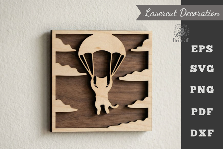 A Cat Parachutes Lasercut Wall Decor