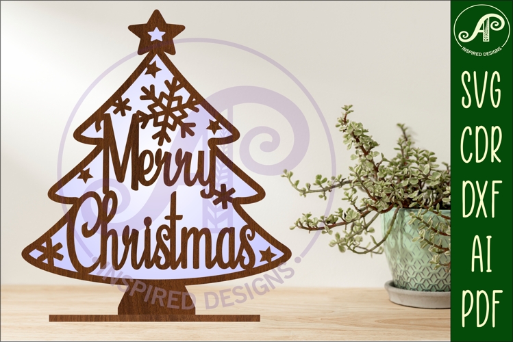 Christmas tree stand, laser cut file, Merry Christmas tree