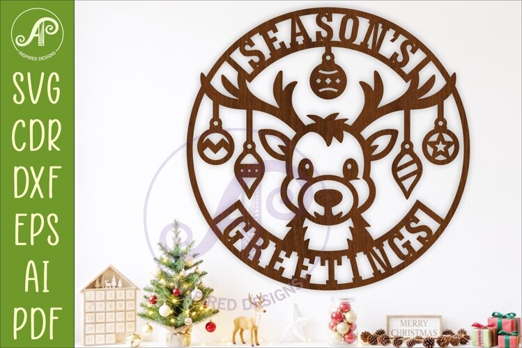 Christmas Reindeer SVG, Season’s Greetings Sign, Cute Sign example image 1