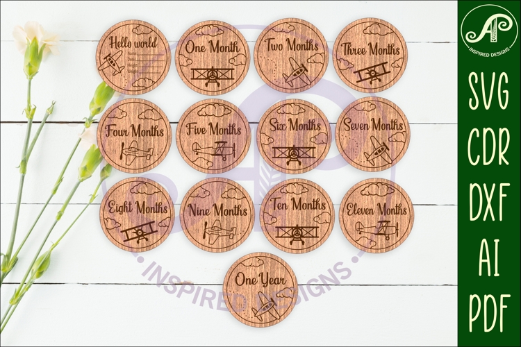 Vintage Plane themed Baby monthly milestone discs SVG laser