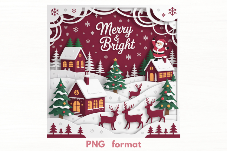 Merry and Bright Cozy Winter Town PNG