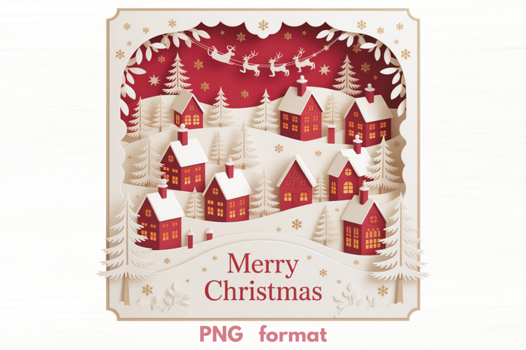 Cute Snowy Town Scene PNG illustration