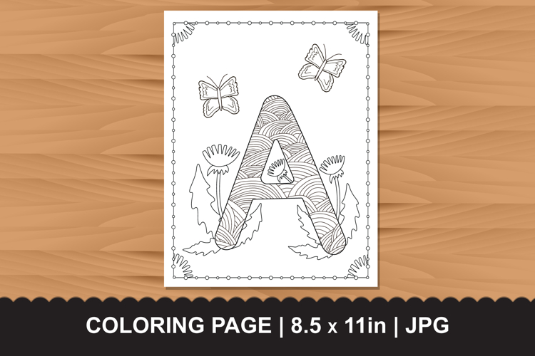 Letter A Coloring Page with Butterflies and Flowers