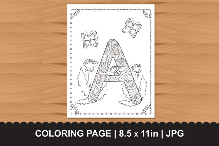 Letter A Coloring Page with Butterflies and Flowers