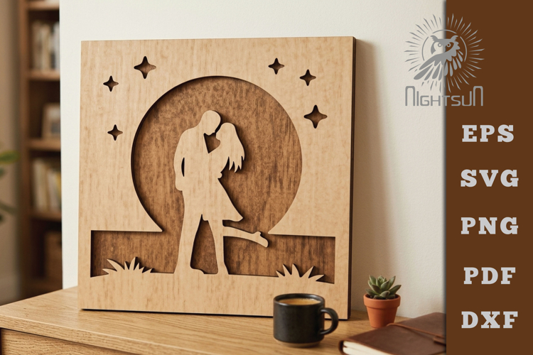 A Couple And The Moon Lasercut Decoration SVG
