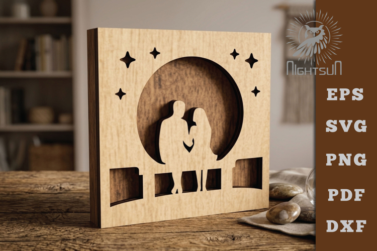 A Couple And The Moon Lasercut Decoration SVG