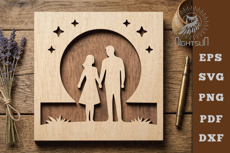 A Couple And The Moon Lasercut Decoration SVG