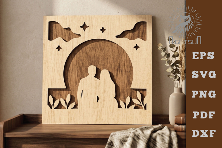 A Couple And The Moon Lasercut Decoration SVG