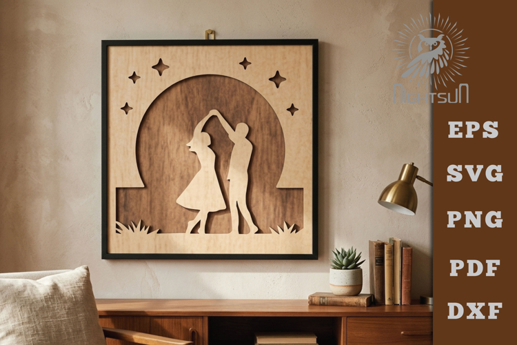 A Couple And The Moon Lasercut Decoration SVG