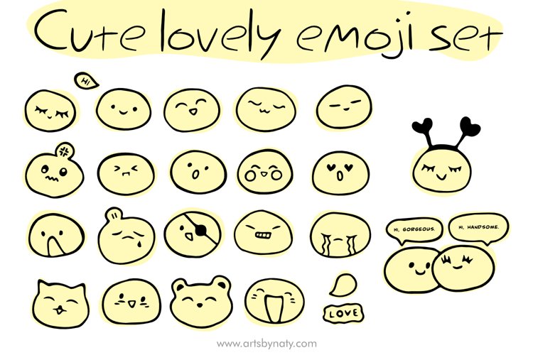 Cute lovely emoji set SVG illustration. example image 1