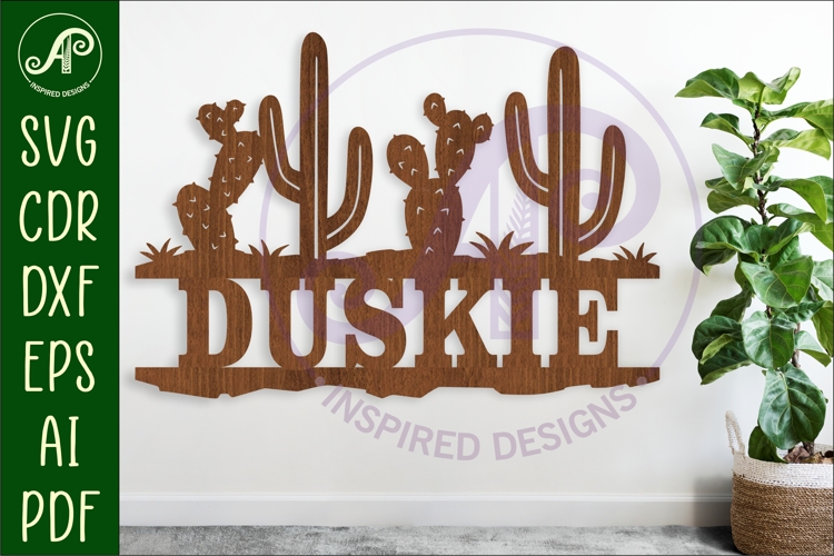 Cactus Desert Name sign svg laser cut template