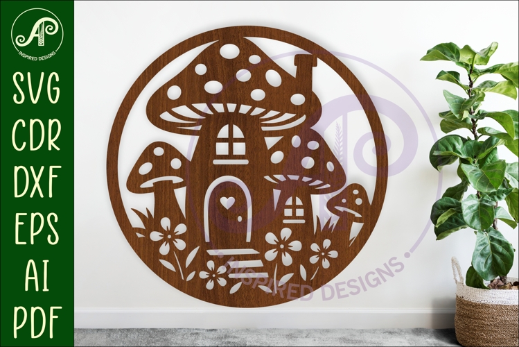 Mushroom house wall art sign template
