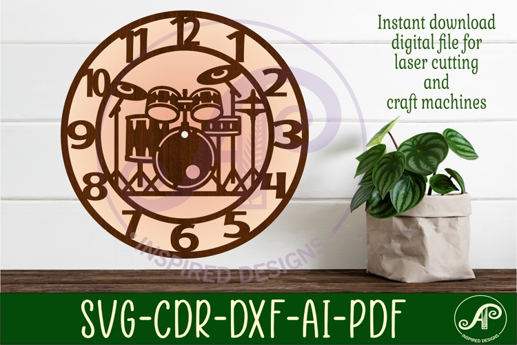 Drum kit wall clock laser cut files