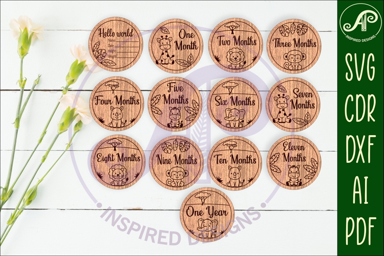 Cute Safari Animal Baby monthly milestone discs SVG
