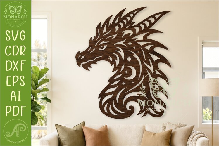 Dragon Wall Art SVG, Celestial Dragon Laser Cut File, example image 1